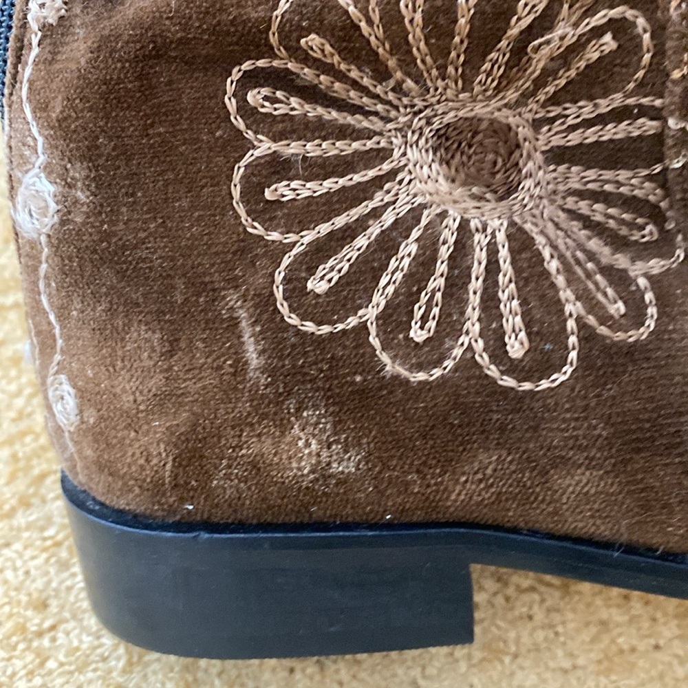 Embroidered Brown Suede Knee-High Boots - Women - Picture 7 of 16